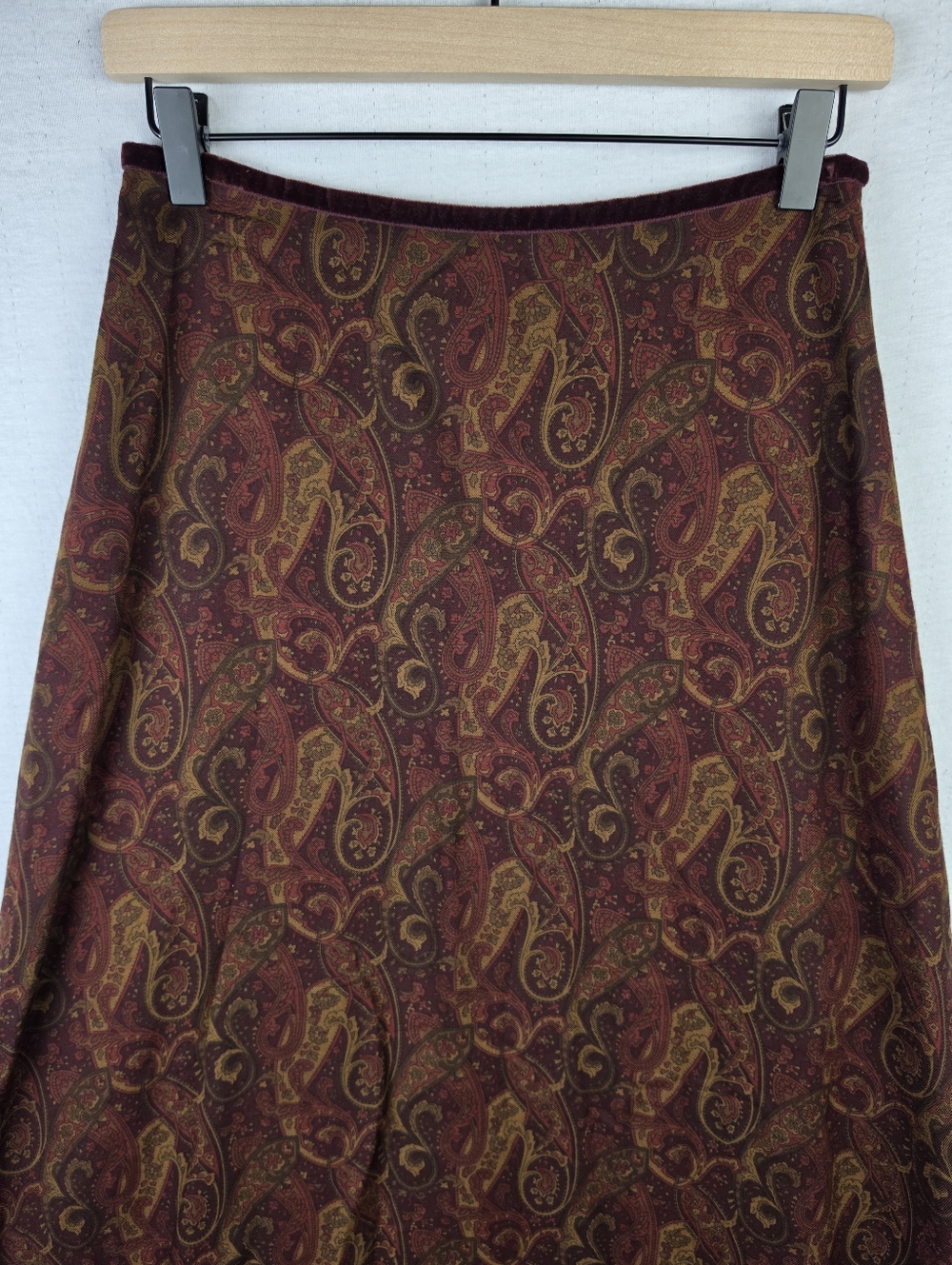 LAUREN Ralph Lauren Midi Skirt Wool Rayon A-line Paisley Print Boho Y2K size 4 - Picture 8 of 9